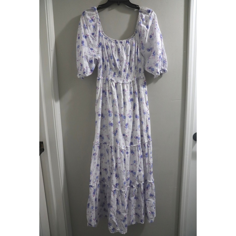 LoveShackFancy‎ Target Floral Maxi Dress White Purple Smocked Puff Sleeve Small